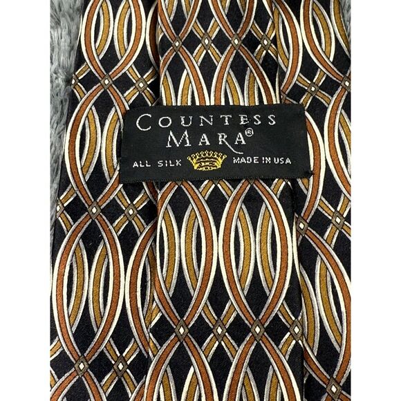 COUNTESS MARA Men's 100% Silk Classic Necktie Designer Black Gold Brown 57" - Picture 4 of 8